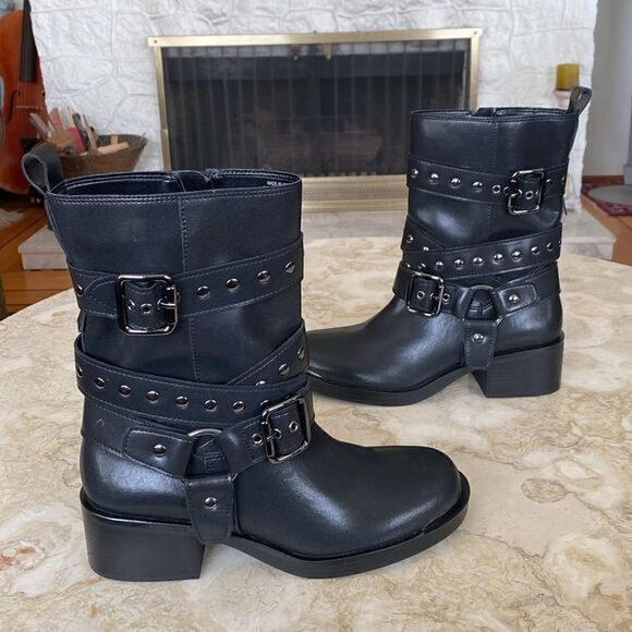 NWT Design Concept Studio Leather Studded Motorcycle Harness Boots - Picture 6 of 14